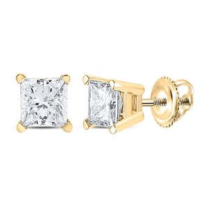 14kt Yellow Gold Womens Princess Diamond Solitaire Earrings 1 Cttw
