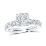 14kt White Gold Princess Diamond Bridal Wedding Ring Band Set 1 Cttw