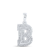 10kt White Gold Womens Round Diamond B Initial Letter Pendant 1/5 Cttw