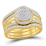 10kt Yellow Gold Round Diamond 3-Piece Bridal Wedding Ring Band Set 1/3 Cttw