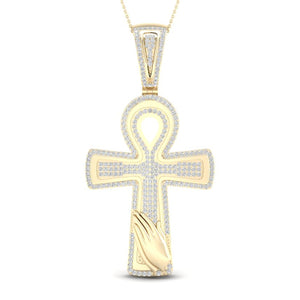 10kt Yellow Gold Mens Round Diamond Ankh Cross Charm Pendant 5/8 Cttw