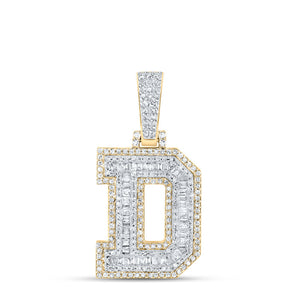 10kt Yellow Gold Mens Baguette Diamond D Initial Letter Charm Pendant 5/8 Cttw