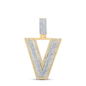 10kt Two-tone Gold Mens Round Diamond V Initial Letter Pendant 1/2 Cttw