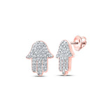 10kt Rose Gold Womens Round Diamond Hamsa Earrings 1/5 Cttw