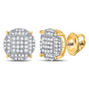 Yellow-tone Sterling Silver Round Diamond Circle Cluster Earrings 1/2 Cttw