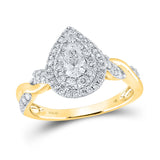 14kt Yellow Gold Pear Diamond Twist Halo Bridal Wedding Engagement Ring 1 Cttw