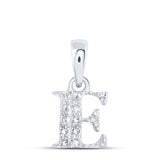 10kt White Gold Womens Round Diamond E Initial Letter Pendant 1/20 Cttw