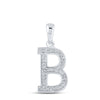 10kt White Gold Womens Round Diamond Initial B Letter Pendant 1/12 Cttw