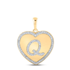 10kt Yellow Gold Womens Round Diamond Heart Q Letter Pendant 1/5 Cttw