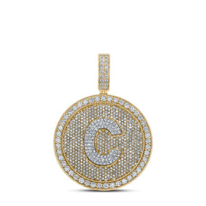 10kt Two-tone Gold Mens Round Diamond Letter C Circle Charm Pendant 3-3/4 Cttw