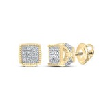 10kt Yellow Gold Womens Round Diamond Square Earrings 1/6 Cttw