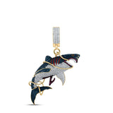 14kt Yellow Gold Mens Round Diamond Shark Animal Charm Pendant 1-1/2 Cttw