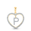 10kt Yellow Gold Womens Round Diamond Heart P Letter Pendant 1/4 Cttw