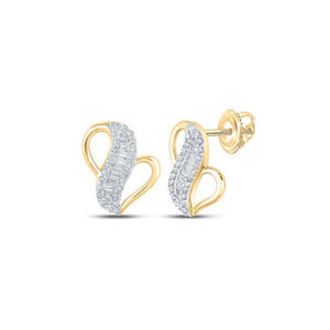 10kt Yellow Gold Womens Baguette Diamond Fashion Earrings 1/5 Cttw