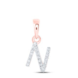 10kt Rose Gold Womens Round Diamond N Initial Letter Pendant 1/20 Cttw