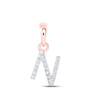 10kt Rose Gold Womens Round Diamond N Initial Letter Pendant 1/20 Cttw