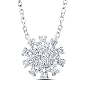 14kt White Gold Womens Round Diamond 18-inch Cluster Necklace 1/5 Cttw