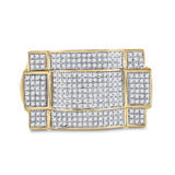 10kt Yellow Gold Mens Round Diamond Contoured Rectangle Cluster Ring 1/2 Cttw