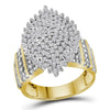 10kt Yellow Gold Womens Round Diamond Marquise-shape Cluster Ring 1 Cttw