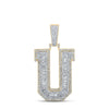 10kt Two-tone Gold Mens Baguette Diamond U Initial Letter Charm Pendant 1-7/8 Cttw