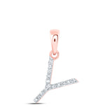 10kt Rose Gold Womens Round Diamond Y Initial Letter Pendant 1/12 Cttw