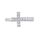 Sterling Silver Womens Round Diamond Cross Ring 1/20 Cttw