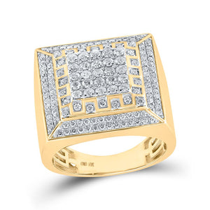 10kt Yellow Gold Mens Round Diamond Square Ring 1-3/4 Cttw