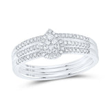 Sterling Silver Round Diamond Pear-shape Bridal Wedding Ring Band Set 1/4 Cttw
