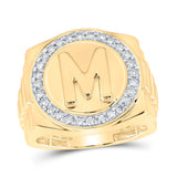 10kt Yellow Gold Mens Round Diamond Letter M Circle Ring 1/2 Cttw