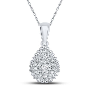 10kt White Gold Womens Round Diamond Teardrop Cluster Pendant 1/8 Cttw