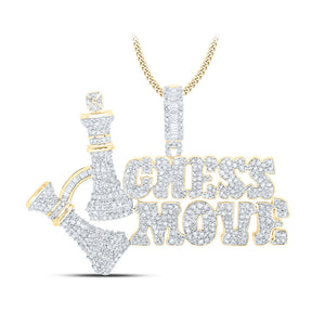 10kt Yellow Gold Mens Baguette Diamond Chess Move Phrase Charm Pendant 3-1/2 Cttw