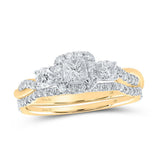 14kt Yellow Gold Princess Diamond Halo Bridal Wedding Ring Band Set 3/4 Cttw