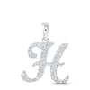 10kt White Gold Womens Round Diamond H Initial Letter Pendant 1/5 Cttw