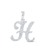 10kt White Gold Womens Round Diamond H Initial Letter Pendant 1/5 Cttw