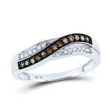 10kt White Gold Womens Round Brown Diamond Band Ring 1/4 Cttw