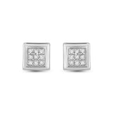 10kt White Gold Womens Round Diamond Square Earrings 1/20 Cttw