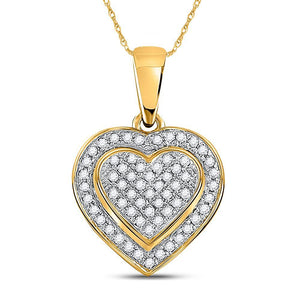 10kt Yellow Gold Womens Round Diamond Heart Pendant 1/4 Cttw