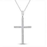 10kt White Gold Womens Round Diamond Cross Pendant 1/10 Cttw