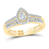 10kt Yellow Gold Round Diamond Halo Bridal Wedding Ring Band Set 1/3 Cttw