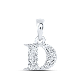 10kt White Gold Womens Round Diamond D Initial Letter Pendant 1/10 Cttw