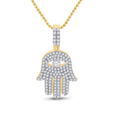 10kt Yellow Gold Mens Round Diamond Hamsa Hand Charm Pendant 1 Cttw