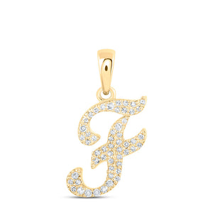 10kt Yellow Gold Womens Round Diamond F Initial Letter Pendant 1/8 Cttw