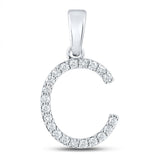 14kt White Gold Womens Round Diamond C Initial Letter Pendant 1/5 Cttw