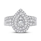 10kt White Gold Round Diamond Bridal Wedding Ring Band Set 1 Cttw