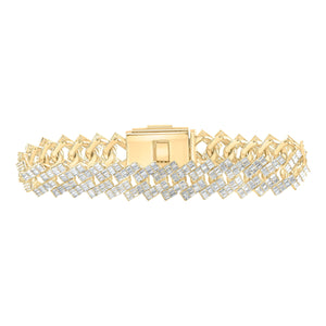 10kt Yellow Gold Mens Baguette Diamond Link Bracelet 7-3/4 Cttw