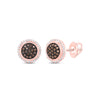 10kt Rose Gold Womens Round Brown Diamond Cluster Earrings 1/4 Cttw