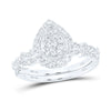 14kt White Gold Round Diamond Teardrop Bridal Wedding Ring Band Set 5/8 Cttw