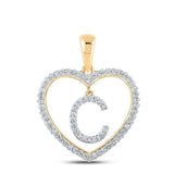 10kt Yellow Gold Womens Round Diamond Heart C Letter Pendant 1/4 Cttw