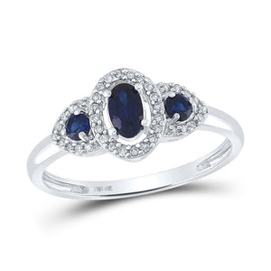 10kt White Gold Womens Oval Synthetic Blue Sapphire 3-stone Ring 5/8 Cttw