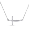 10kt White Gold Womens Round Diamond Horizontal Cross Pendant Necklace 1/10 Cttw